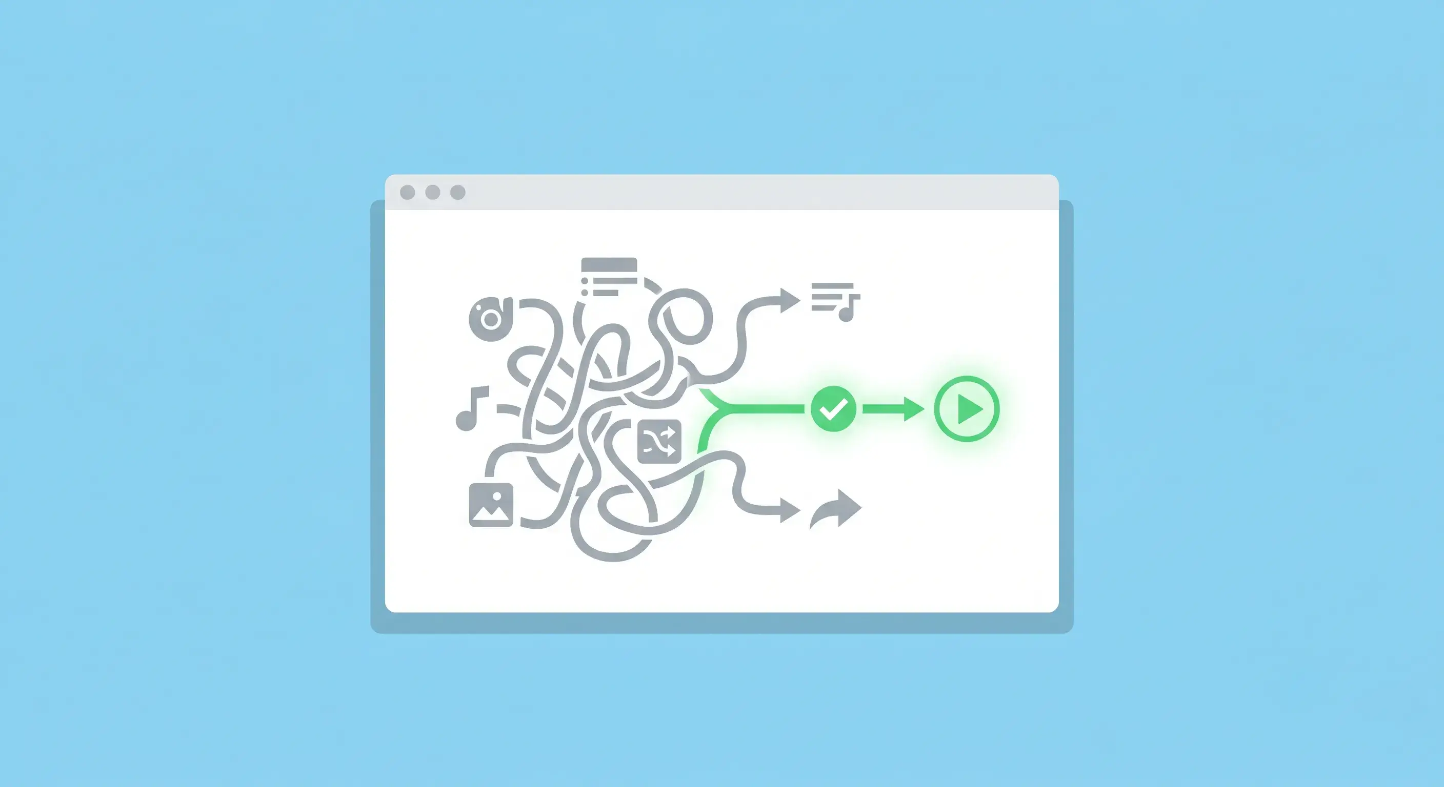 Illustration of a messy YouTube link being cleaned into a direct video URL