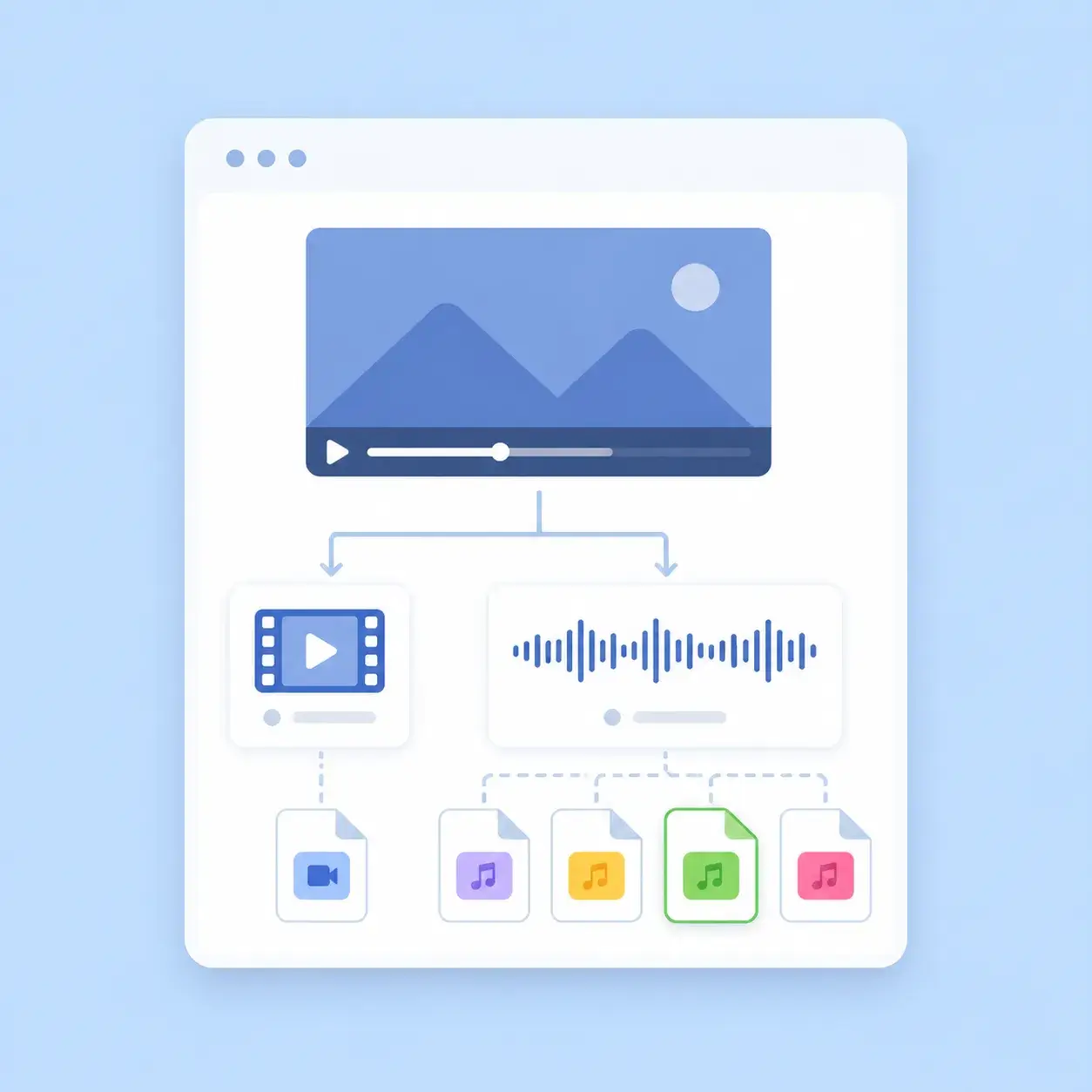 Illustration of video and audio streams splitting into an MP3 option